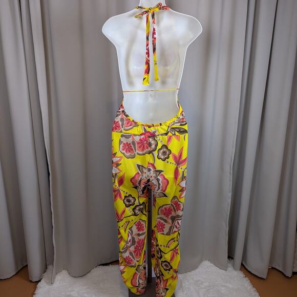 Myskova Floral Print Lightweight Jumpsuit Swim Coverup Yellow Size 1 - Picture 13 of 14